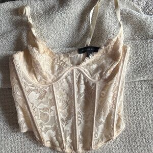 Kendall & Kylie Cream Lace Corset Top